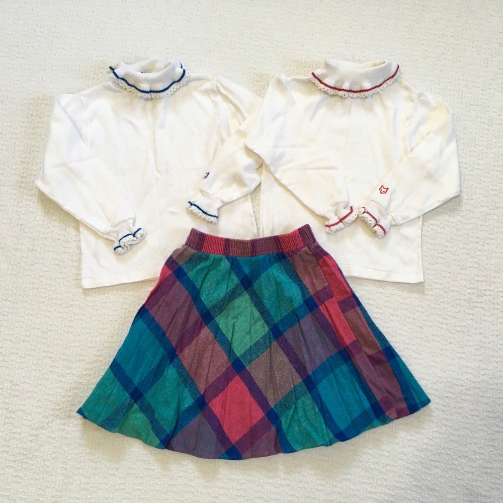 Fox Hollow Girls Two White Turtleneck Tops Plaid Skirt Size 6 Vintage‎ Inspired